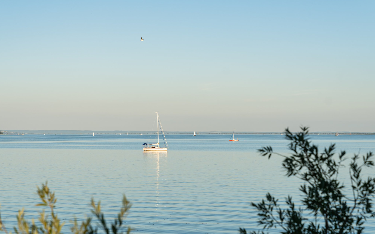 Sailing on the calm waters of Lake Balatonn