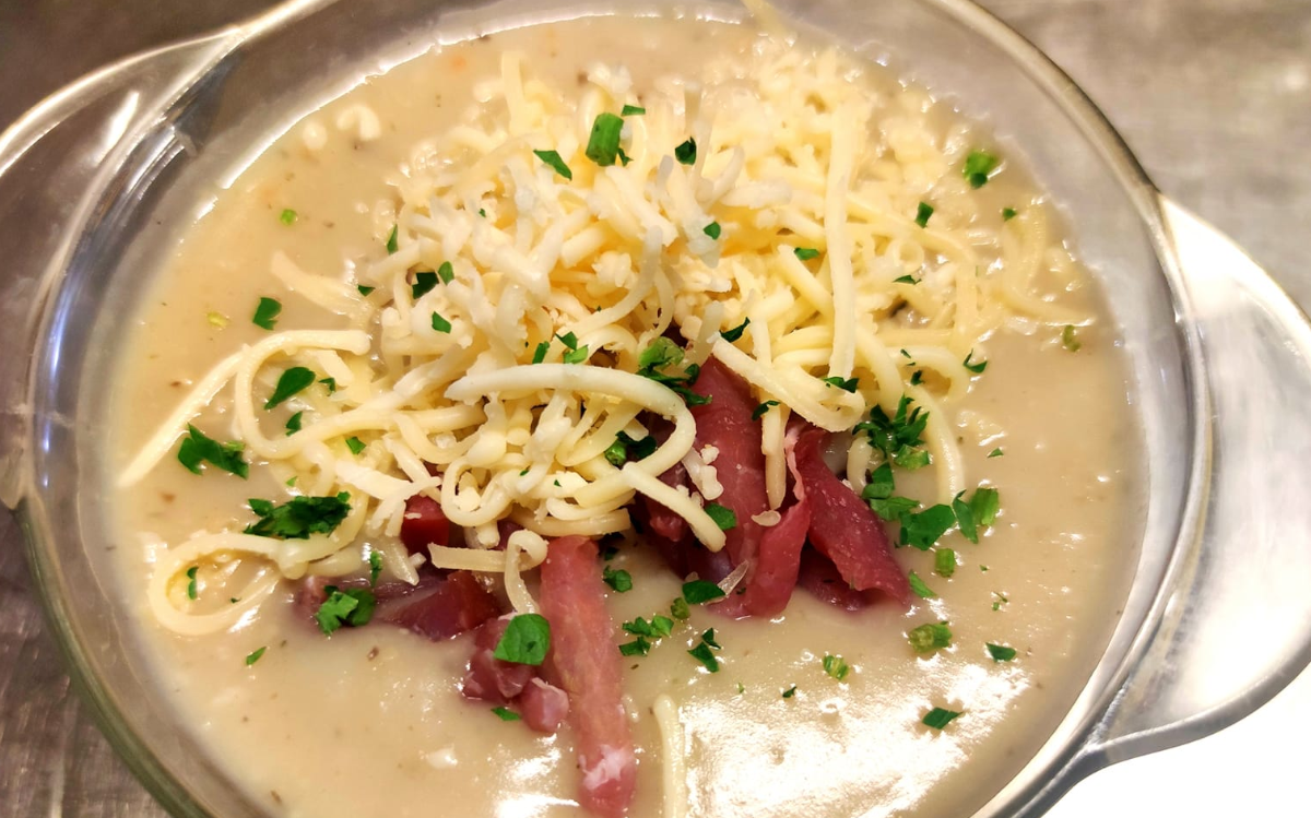 Good Friend Restaurant offers porcini cream soup with ham and cheese