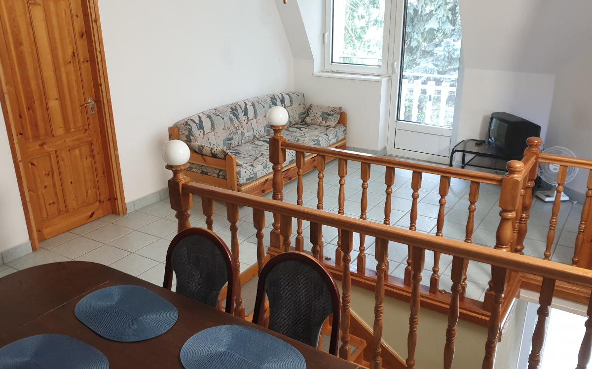 The lounge room of the Old Fisherman Guest House is on the upper floor of the building.n