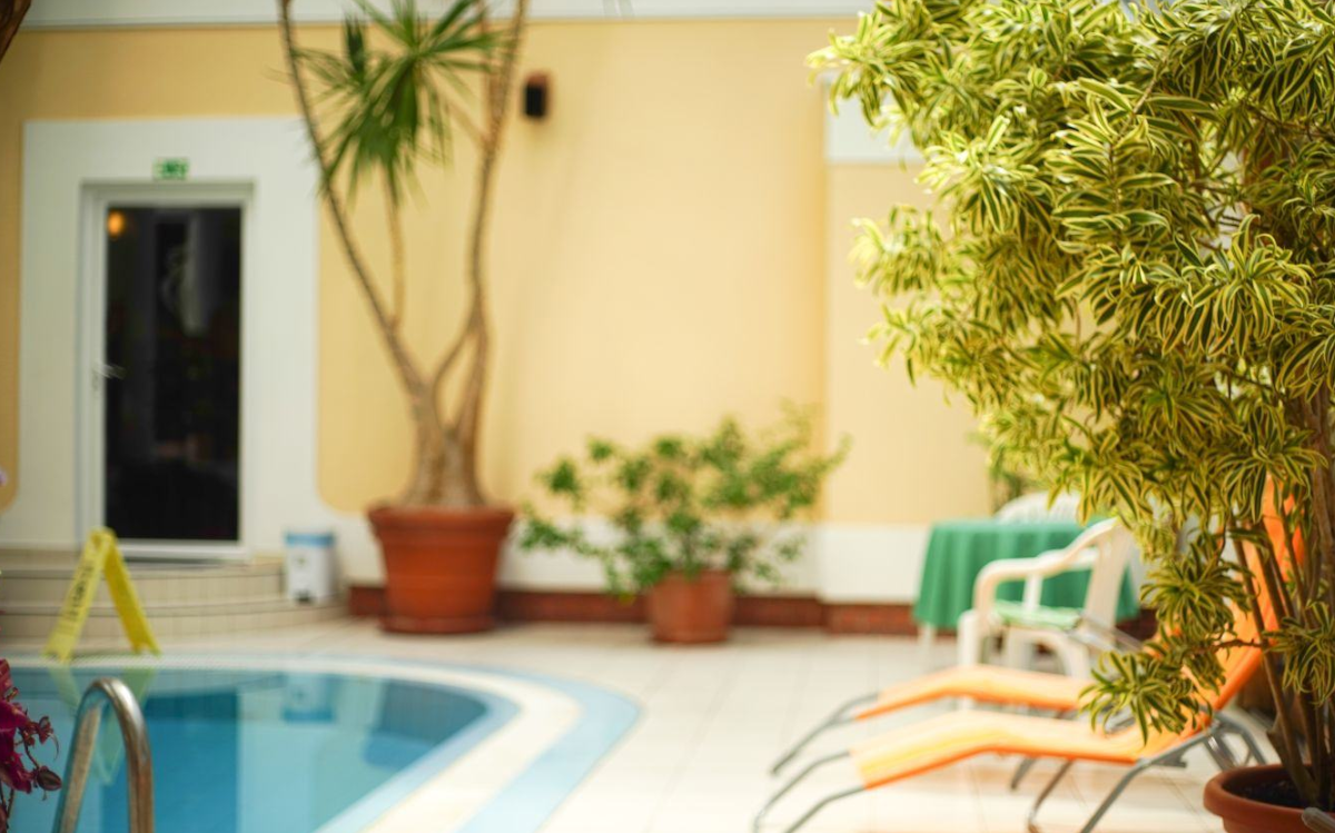 Wellness Hotel KAKADU medencéje szélén lehuppanhatunk az egyik napozóágyra pihenni